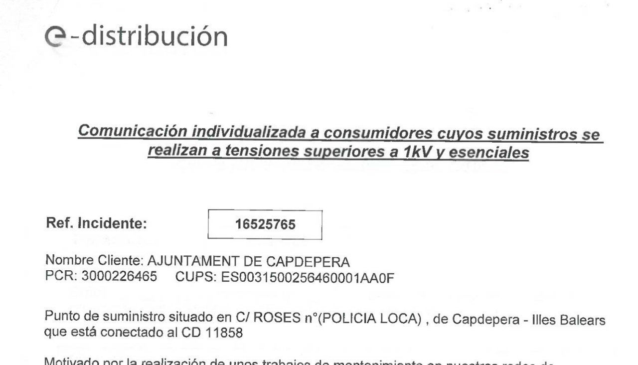 Talls de subministrament d'energia elèctrica