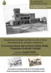 IV Jornades d'Estudis Locals "El turisme abans del turisme"
