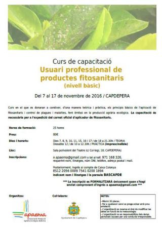 Curs de capacitació nivell bàsic de productes fitosanitaris