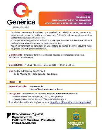 Taller d'entrenament bàsic del moviment corporal aplicat als treballs de neteja