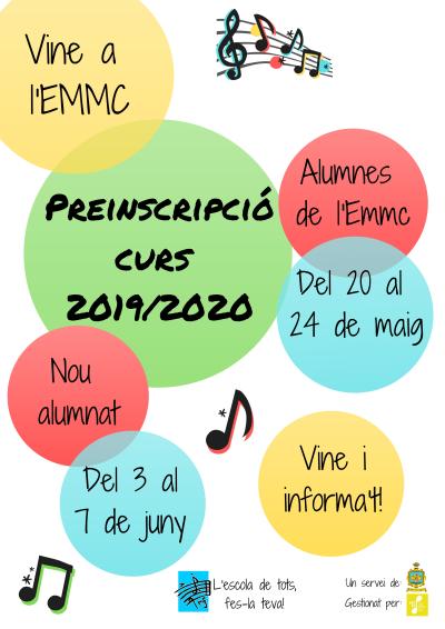 Cartell preinscipricó a l'Escola de Música